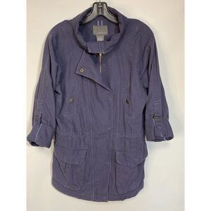 Matty M Womens Anorak Jacket Roll Tab Sleeves Drawstring Waist Navy Size Medium